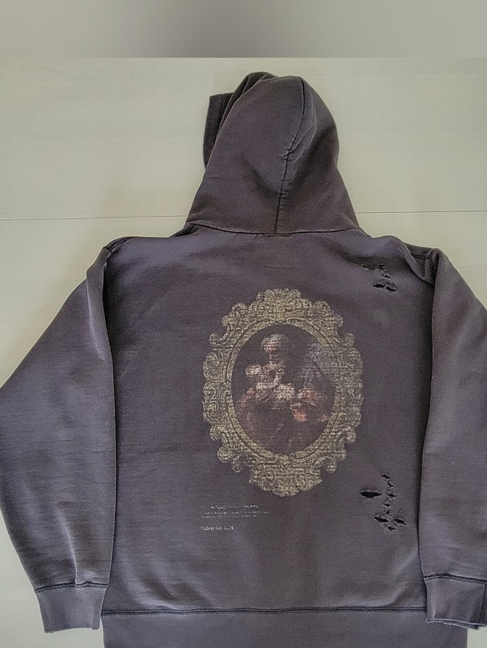 LEGENDA's "The Nativity" Destroyed Hoodie Sz XL $170 Faded Black Dark Vintage